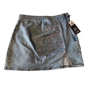 Rock & Roll Denim Women Skirt Size 30 Mid-Rise Medium‎ Wash Stretch Denim Fringe